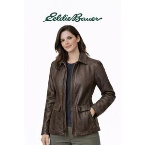 Vintage EDDIE BAUER Women’s Brown Leather Jacket Size L